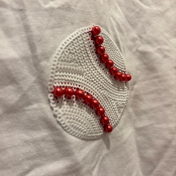 Queen Of Sparkles Scattered Baseball Tee Shirt Top Sequin Ball Sports White - Picture 5 of 11